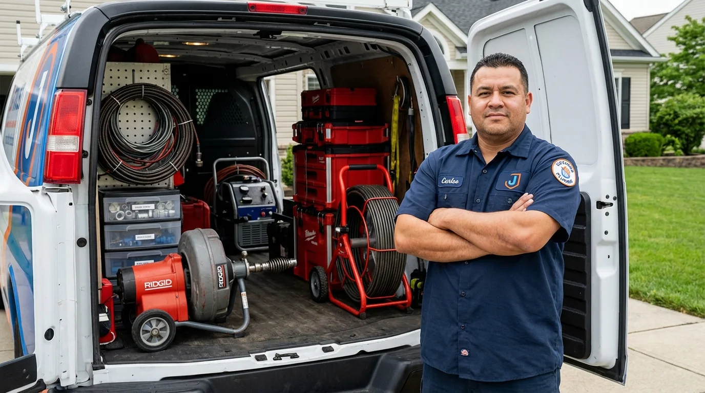 Professional drain cleaning equipment and Johns Plumbing LLC plumber in Redway