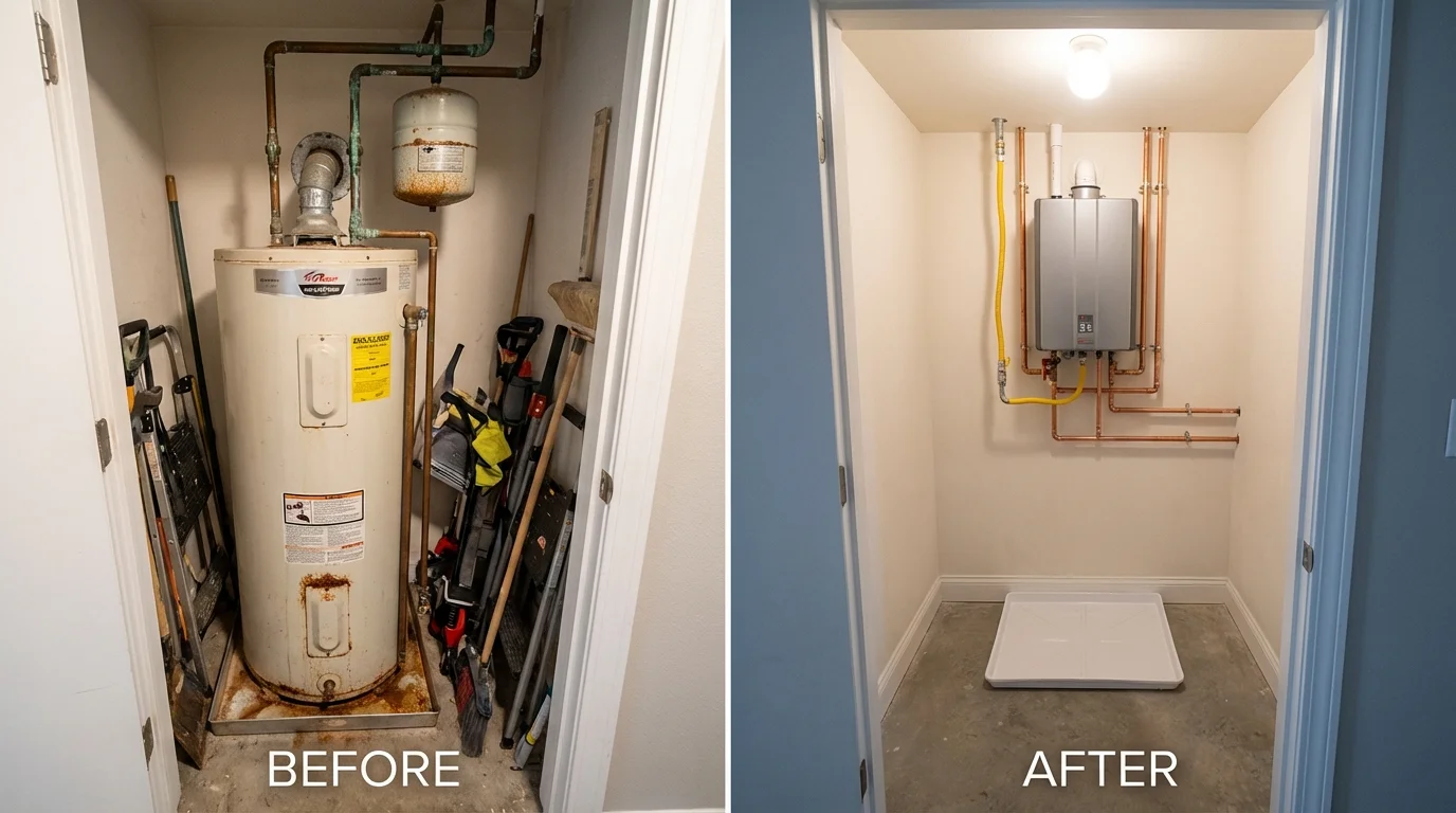 Tank water heater versus wall-mounted tankless unit comparison for Redway, CA homeowners