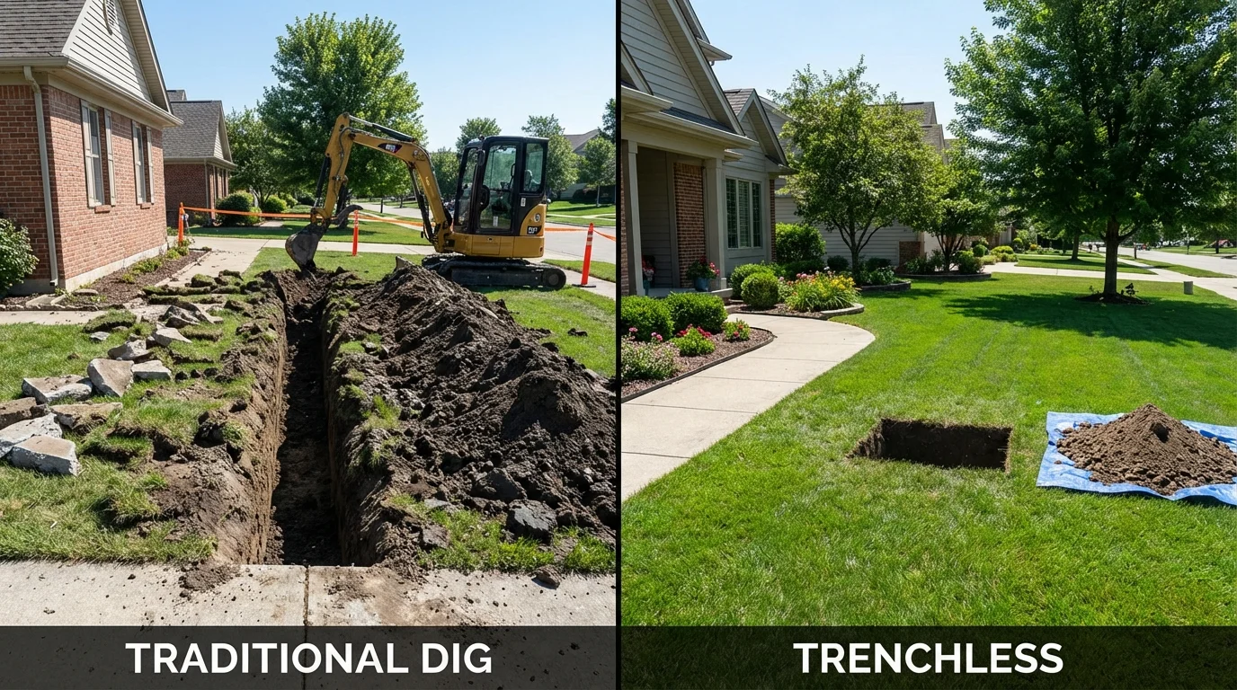 Trenchless sewer repair with minimal yard damage versus traditional excavation in Redway, CA